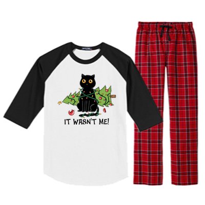 It Wasnt Me Christmas Tree Funny Cat Raglan Sleeve Pajama Set