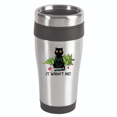 It Wasnt Me Christmas Tree Funny Cat 16oz Travel Tumbler