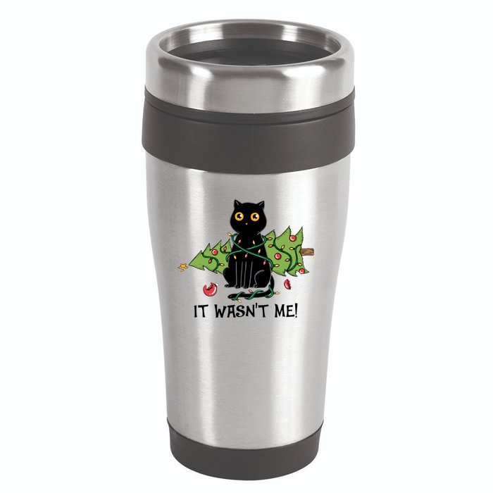 It Wasnt Me Christmas Tree Funny Cat 16oz Travel Tumbler