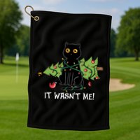 It Wasnt Me Christmas Tree Funny Cat Golf Towel