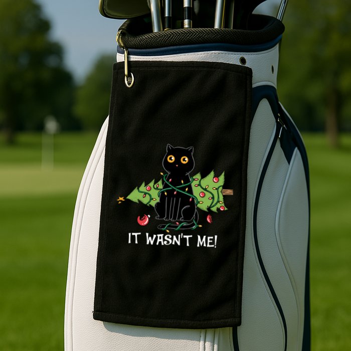 It Wasnt Me Christmas Tree Funny Cat Golf Towel