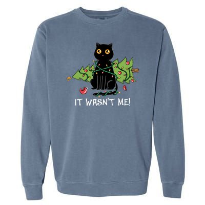 It Wasnt Me Christmas Tree Funny Cat Garment-Dyed Sweatshirt