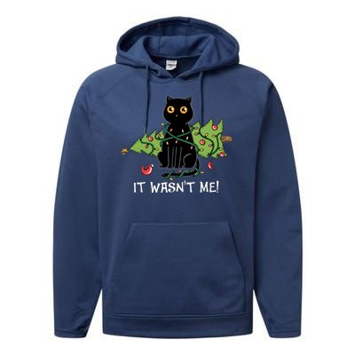 It Wasnt Me Christmas Tree Funny Cat Performance Fleece Hoodie