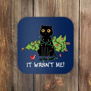 It Wasnt Me Christmas Tree Funny Cat Coaster