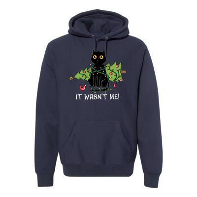 It Wasnt Me Christmas Tree Funny Cat Premium Hoodie