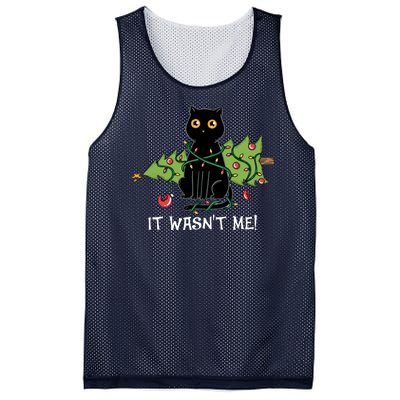 It Wasnt Me Christmas Tree Funny Cat Mesh Reversible Basketball Jersey Tank