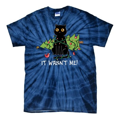 It Wasnt Me Christmas Tree Funny Cat Tie-Dye T-Shirt