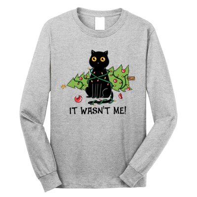 It Wasnt Me Christmas Tree Funny Cat Long Sleeve Shirt