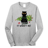 It Wasnt Me Christmas Tree Funny Cat Long Sleeve Shirt