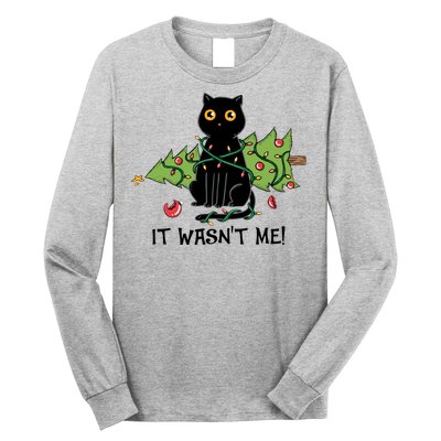 It Wasnt Me Christmas Tree Funny Cat Long Sleeve Shirt