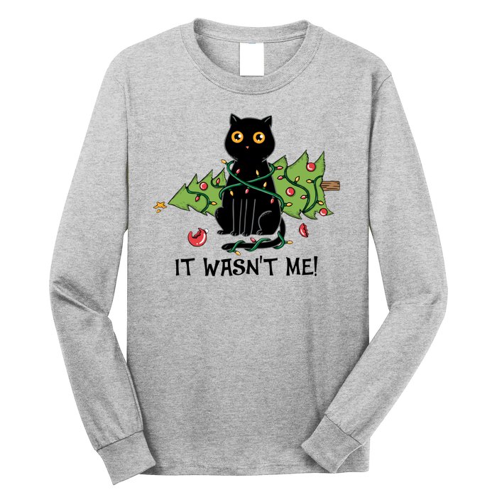 It Wasnt Me Christmas Tree Funny Cat Long Sleeve Shirt