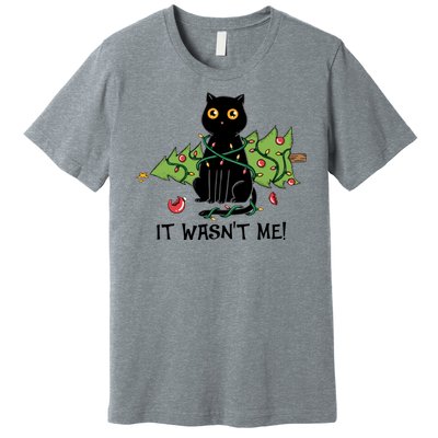 It Wasnt Me Christmas Tree Funny Cat Premium T-Shirt