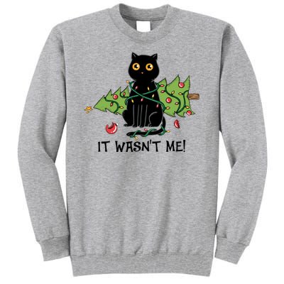 It Wasnt Me Christmas Tree Funny Cat Tall Sweatshirt