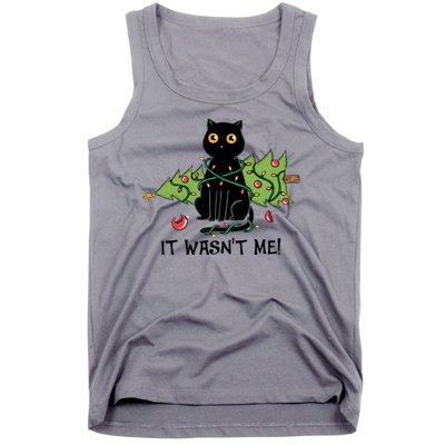 It Wasnt Me Christmas Tree Funny Cat Tank Top