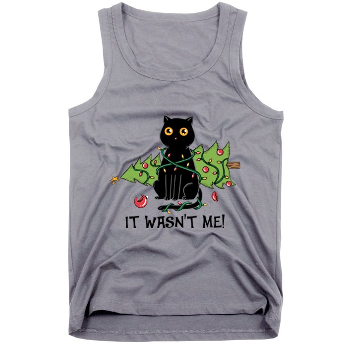 It Wasnt Me Christmas Tree Funny Cat Tank Top