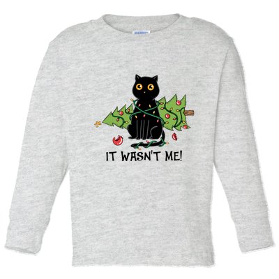 It Wasnt Me Christmas Tree Funny Cat Toddler Long Sleeve Shirt