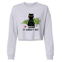 It Wasnt Me Christmas Tree Funny Cat Cropped Pullover Crew