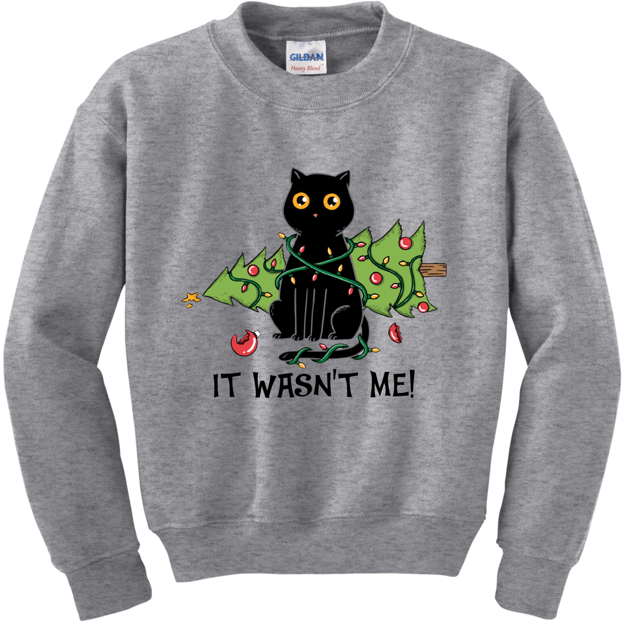 It Wasnt Me Christmas Tree Funny Cat Kids Sweatshirt