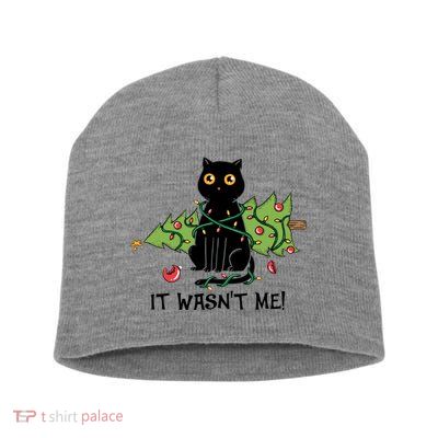 It Wasnt Me Christmas Tree Funny Cat Short Acrylic Beanie