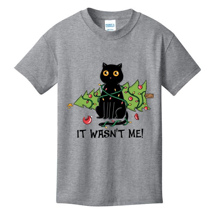 It Wasnt Me Christmas Tree Funny Cat Kids T-Shirt