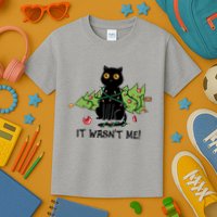 It Wasnt Me Christmas Tree Funny Cat Kids T-Shirt