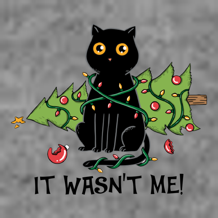 It Wasnt Me Christmas Tree Funny Cat Kids T-Shirt