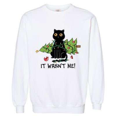 It Wasnt Me Christmas Tree Funny Cat Garment-Dyed Sweatshirt