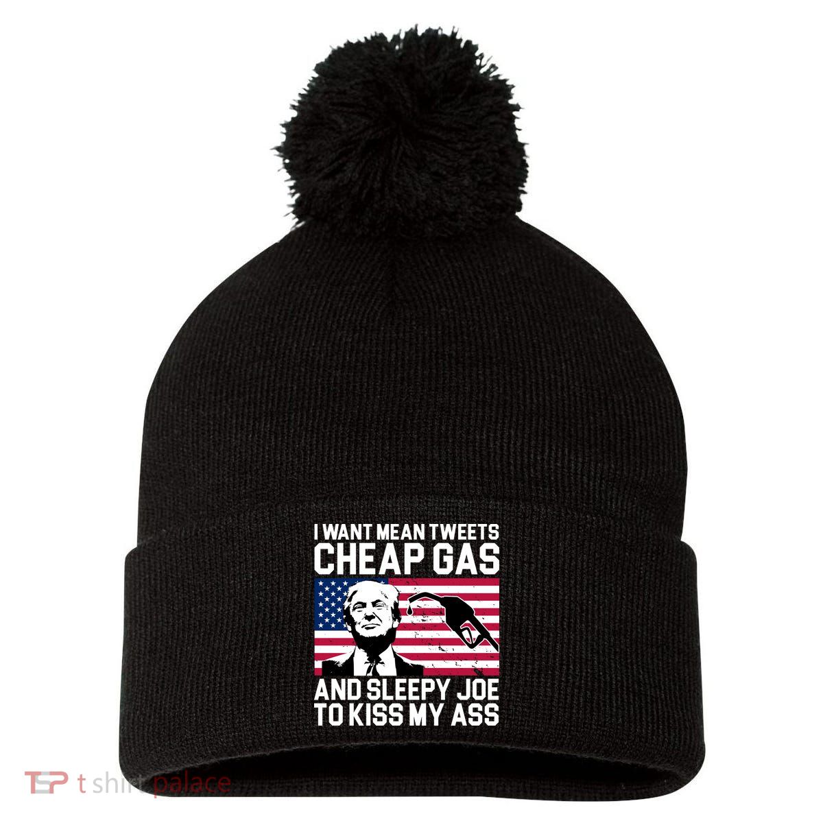 I Want Mean Tweets Cheap Gas Funny Sleepy Joe Pom Pom 12in Knit Beanie