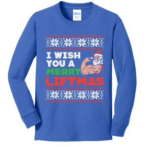 I Wish Merry Liftmas Ugly Christmas Gym Santa Gift Kids Long Sleeve Shirt