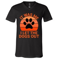 It Was Me I Let The Dogs Out Orange Sunset Paw Print V-Neck T-Shirt