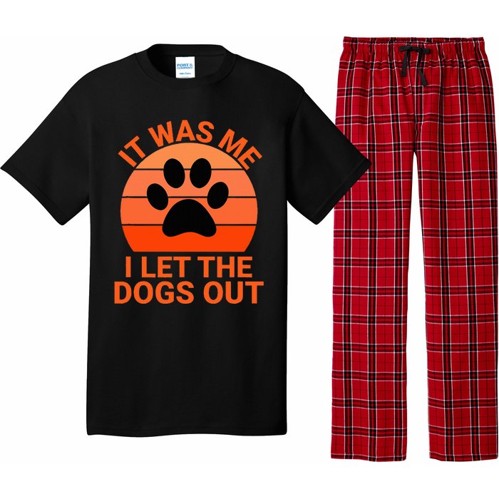 It Was Me I Let The Dogs Out Orange Sunset Paw Print Pajama Set