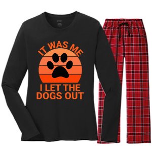 It Was Me I Let The Dogs Out Orange Sunset Paw Print Women's Long Sleeve Flannel Pajama Set 