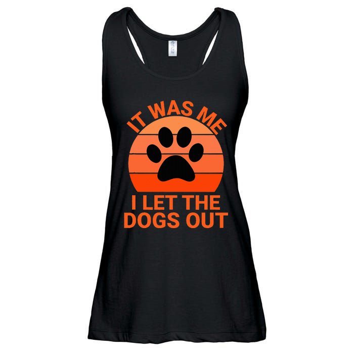 It Was Me I Let The Dogs Out Orange Sunset Paw Print Ladies Essential Flowy Tank