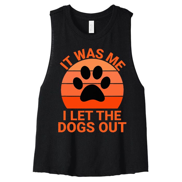 It Was Me I Let The Dogs Out Orange Sunset Paw Print Women's Racerback Cropped Tank