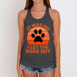 It Was Me I Let The Dogs Out Orange Sunset Paw Print Women's Knotted Racerback Tank