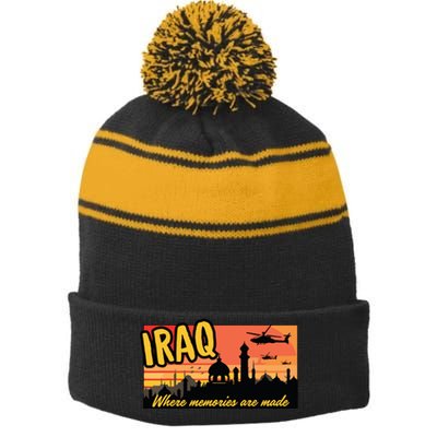 Iraq Where Memories Are Made Oif Military Tourist Retro Stripe Pom Pom Beanie