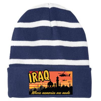 Iraq Where Memories Are Made Oif Military Tourist Retro Striped Beanie with Solid Band