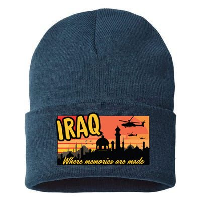 Iraq Where Memories Are Made Oif Military Tourist Retro Sustainable Knit Beanie