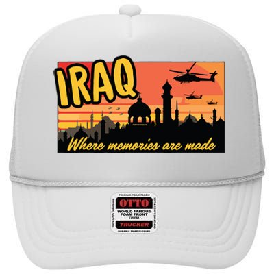 Iraq Where Memories Are Made Oif Military Tourist Retro High Crown Mesh Back Trucker Hat