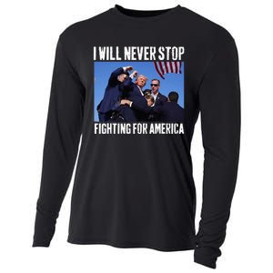 I Will Never Stop Fighting For America Trump Cooling Performance Long Sleeve Crew