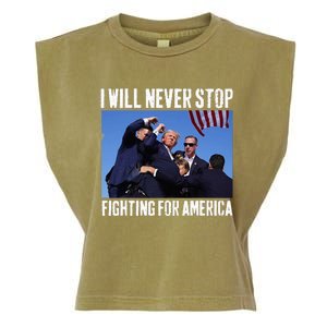 I Will Never Stop Fighting For America Trump Garment-Dyed Women's Muscle Tee