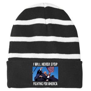 I Will Never Stop Donald Trump Supporter Assassination Striped Beanie with Solid Band