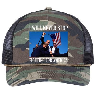 I Will Never Stop Fighting For America Retro Rope Trucker Hat Cap