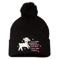 I Will Not Tolerate Your Bull Shit But I Wish You Peace Pom Pom 12in Knit Beanie