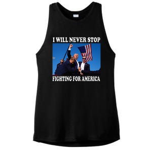 I Will Never Stop Fighting For America Ladies PosiCharge Tri-Blend Wicking Tank