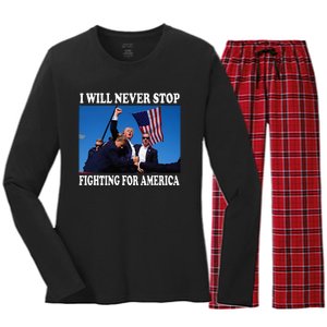 I Will Never Stop Fighting For America Women's Long Sleeve Flannel Pajama Set 