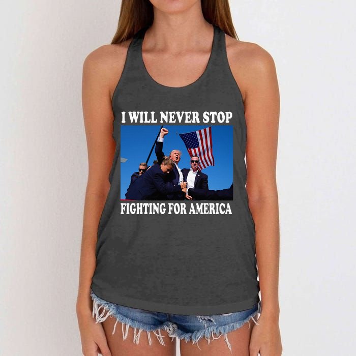 I Will Never Stop Fighting For America Women's Knotted Racerback Tank