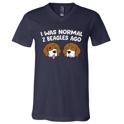 I Was Normal 2 Beagles Ago Funny Beagle Puppies Beagle Dog V-Neck T-Shirt