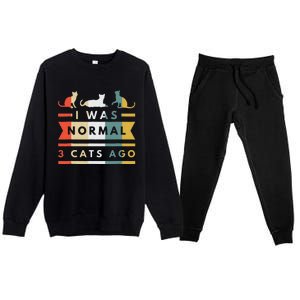 I Was Normal Three Cats Ago Funny Cat Lover Premium Crewneck Sweatsuit Set