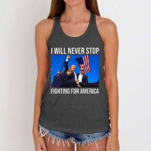 I Will Never Stop Fighting For America Trump Quote Women's Knotted Racerback Tank